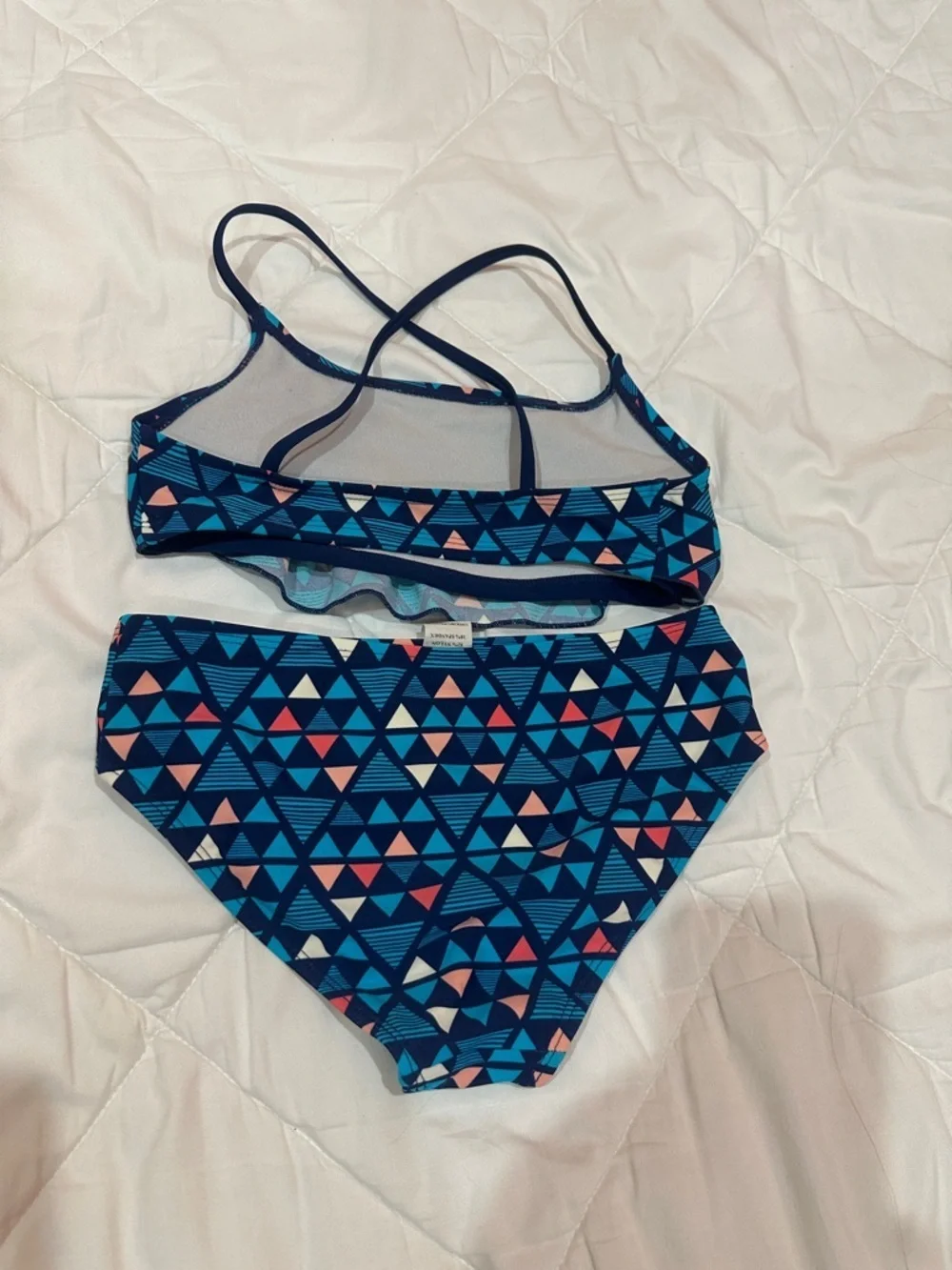 Girls Navy Blue & Pink Triangle Print Bikini Set size 10